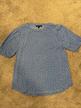 Banana Republic Blue Short-Sleeve Printed Blouse